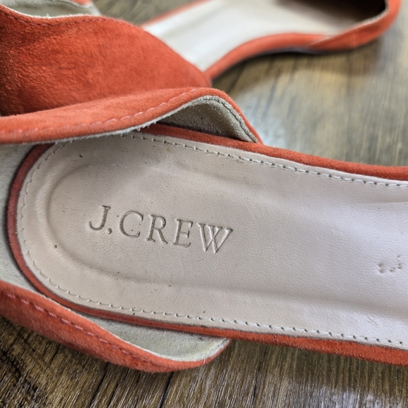 J. Crew Orange Red Suede Kilted Pointed Toe Dorsay Tassel Flats - Picture 7 of 13